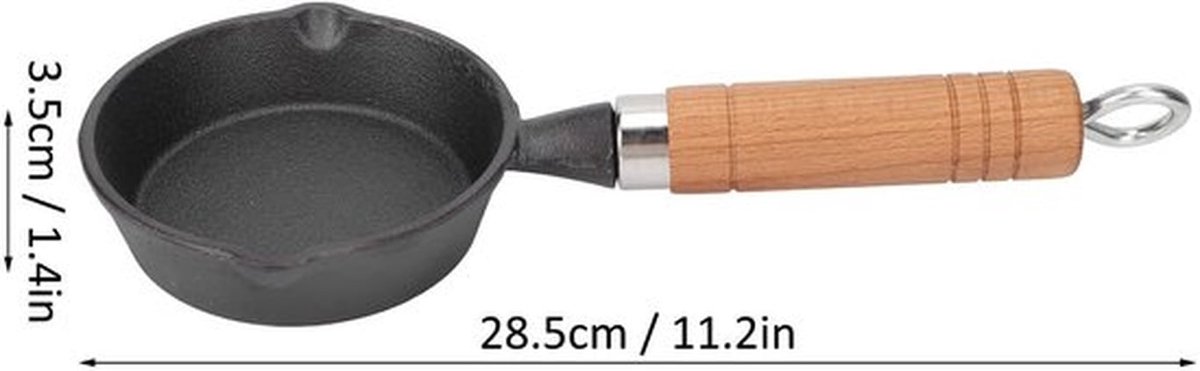 Gietijzeren Pan 10 cm - Mini Koekenpan - Antiaanbak - Houten Handvat - Voor Gas/Inductie/Oven - Snel Opwarmen