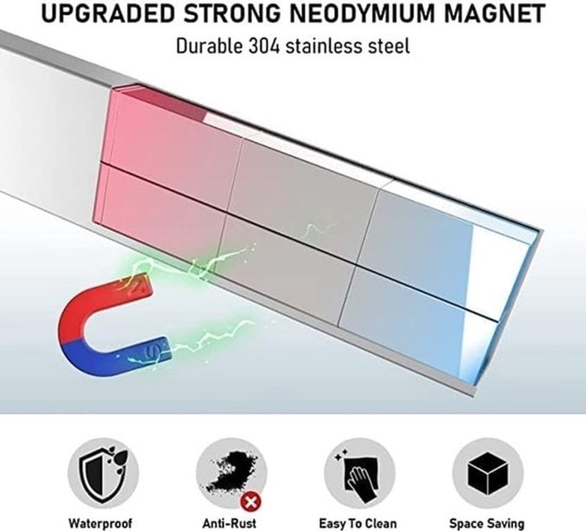 Magneetstrip 50 cm - Messenhouder Magnetisch - Wandhouder - Zelfklevend - Roestvrij Staal - Met 3 Haken