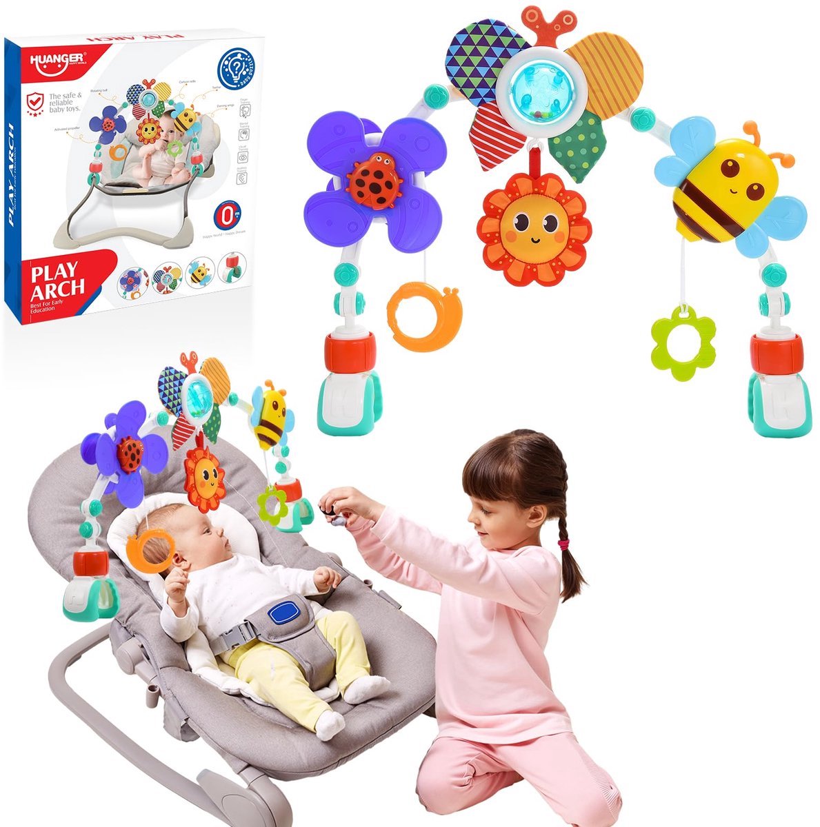 Casalora – Speelboog Speelgoed Verstelbare - Mobiele voor Peuter Jongen en Meisje– Activiteitenspeelgoed Baby met Dieren – Sensorisch & Educatief – Geschikt voor Wipstoel & Kinderwagen – Kinderwagen speelgoed