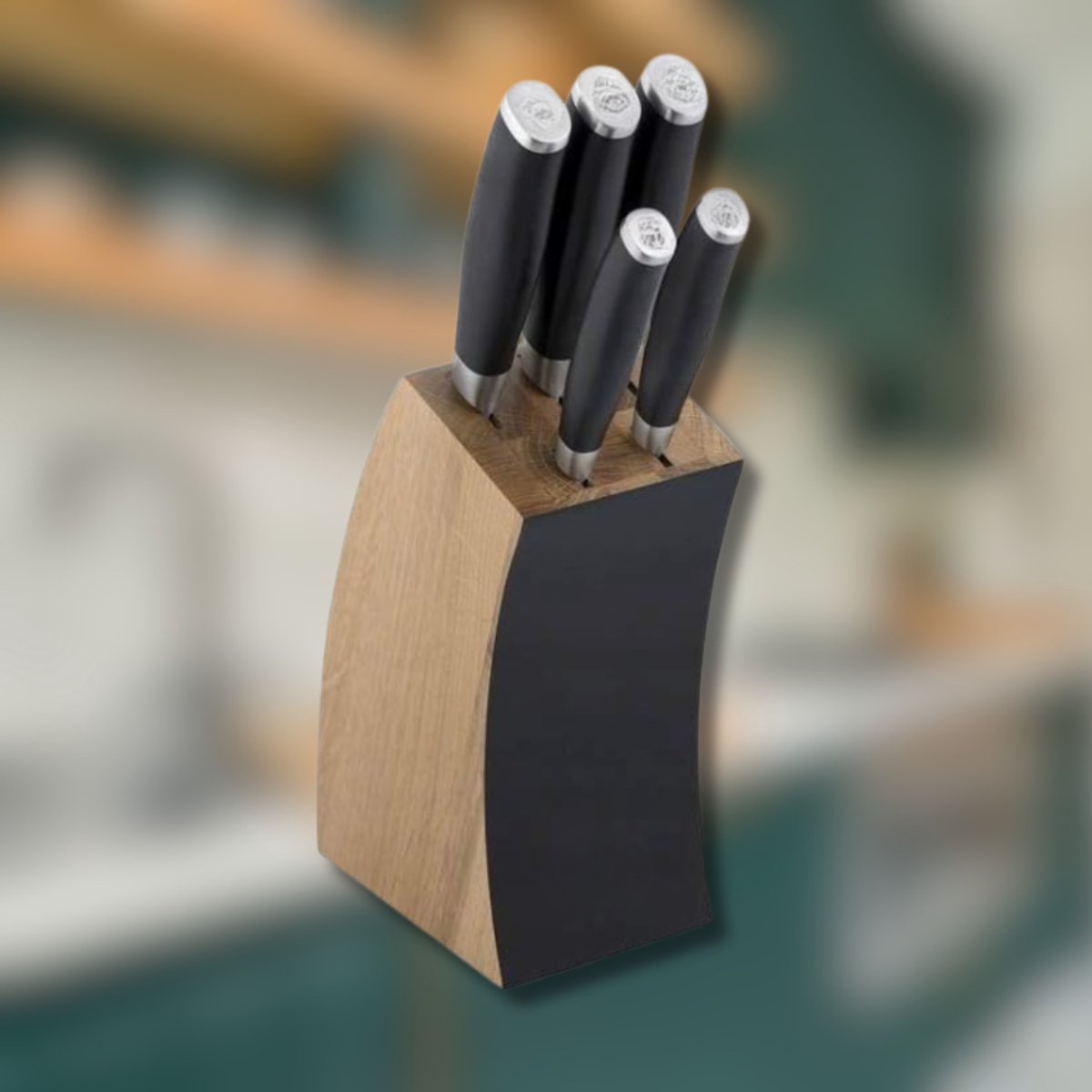 Zavio® Messenset met Blok - Messensets - Messenblok - Koksmessen - Keukenmessen Set - Zwart en Bruin