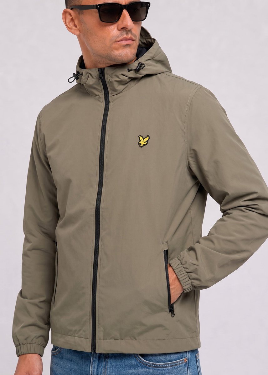 Lyle & Scott Contrast zip through hooded jacket - khaki ash jet black