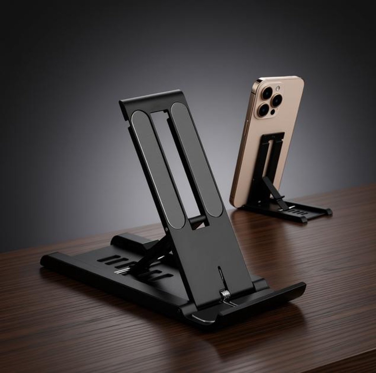 Huis Geluk Opvouwbare Mini Telefoonstandaard - 6 Hoeken Verstelbaar - Universele Houder voor Smartphone en Tablet tot 10 inch - Zwart