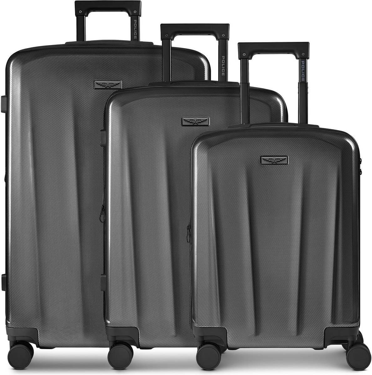 Police New York 4 wielen Kofferset 3-delig met uitbreidingsplooi - Harde bagage - TSA slot - black