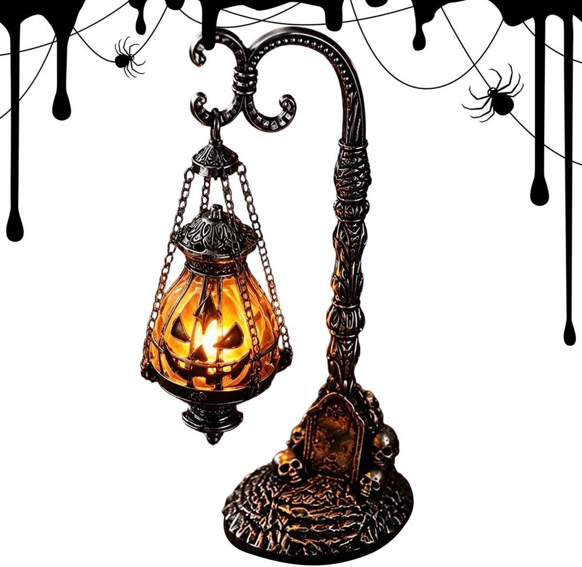 Namajunas - Halloween pompoen lantaarn decoratie - Gothic vintage hars horror lamp - Feest verlichting - Met standaard - Geschikt voor de studeerkamer, woonkamer en dergelijke