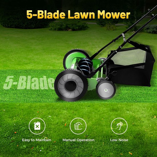 Handgrasmaaier - Kooimaaier Spindelmaaier - Gazon Onderhouden - Motorvrij Stille Werking - 50 cm - Groen/Zwart — afbeelding 3