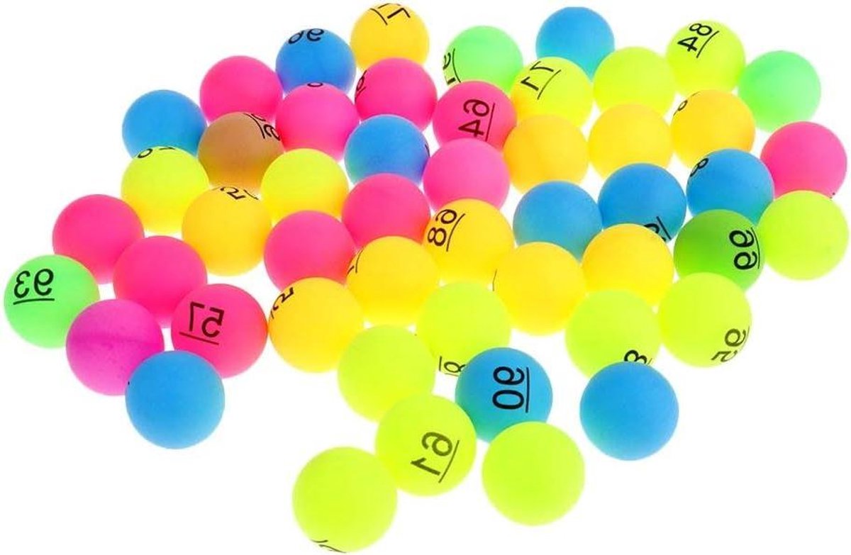 Tafeltennisballen - Pingpongballen - Feestdecoratie - Gedrukt met cijfers - 40 mm - Geassorteerde Kleuren