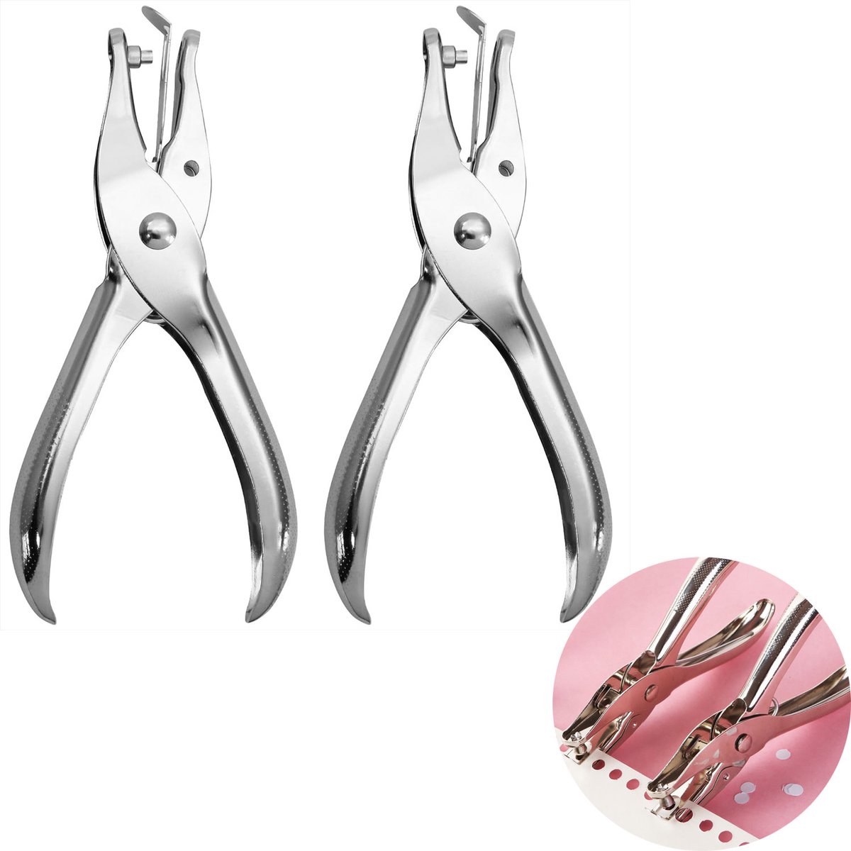 2-stuks Perforator - Enkele Gatenpons - Ponstang - Papier Punch Perforator - Kleine ronde metalen knutselpons - Multifunctioneel en draagbaar,6 mm opening - 13 × 6.2 cm - Voor papier, foto's, wenskaarten, kaarten - Zilver