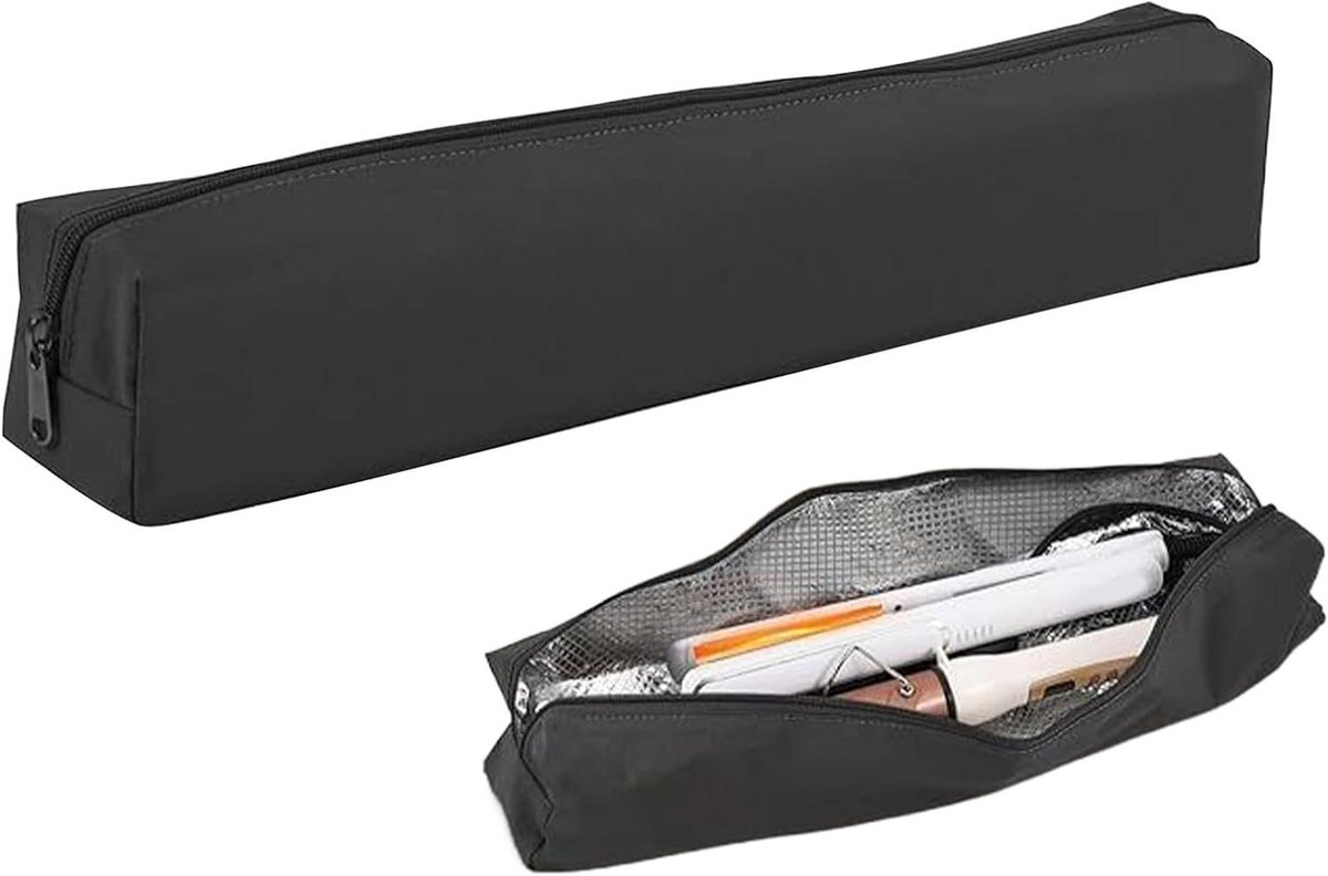 Krultang Reisetas - Haarstyling Opbergtas - Veilig Opbergen - Hittebestendige Voering - 3.15x3.35x17.72 Inch - Zwart
