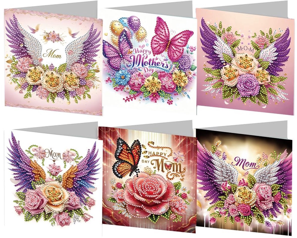 Casalora Diamond Painting kaarten - 6 Diamond Painting Wenskaarten Vlinder - DIY Kaarten, Speciale Diamanten, Enveloppen en Accessoires -C