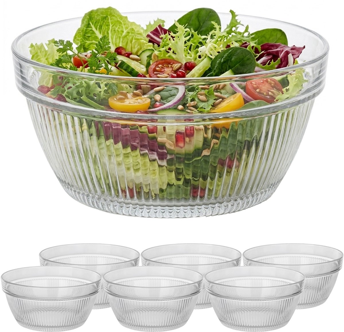 KADAX glazen schalen ⌀ 17 cm, set van 6, glazen slakommen, fruitschalen, serveerschalen voor salade, dessert, fruit, snacks en bijgerechten, mueslischalen