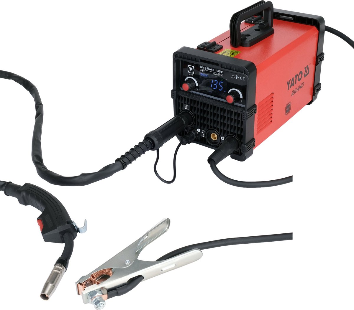 YATO MagMate 135E Inverter Lasapparaat YT-81400 – 125A – Gasloos FLUX / TIG Lift / MMA – Met Synergisch Systeem & RICHIP Microprocessor – Inclusief FLUX-Fakkel & Massakabel