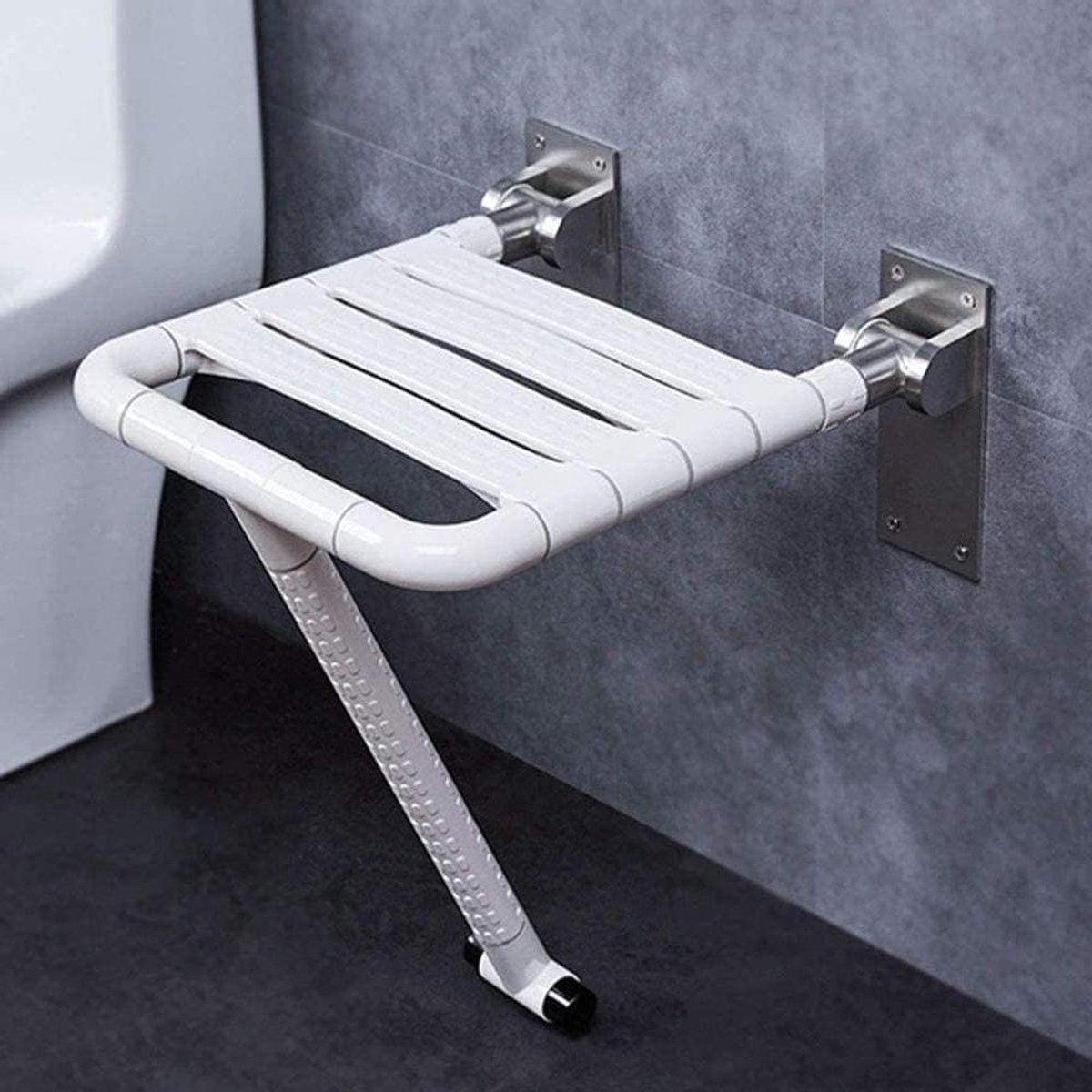 Wandmontage Douchestoel - Douchezitje Opklapbaar - Veilig Douchen - Met Stabiliserende Poot - Max 150 Kg - Wit