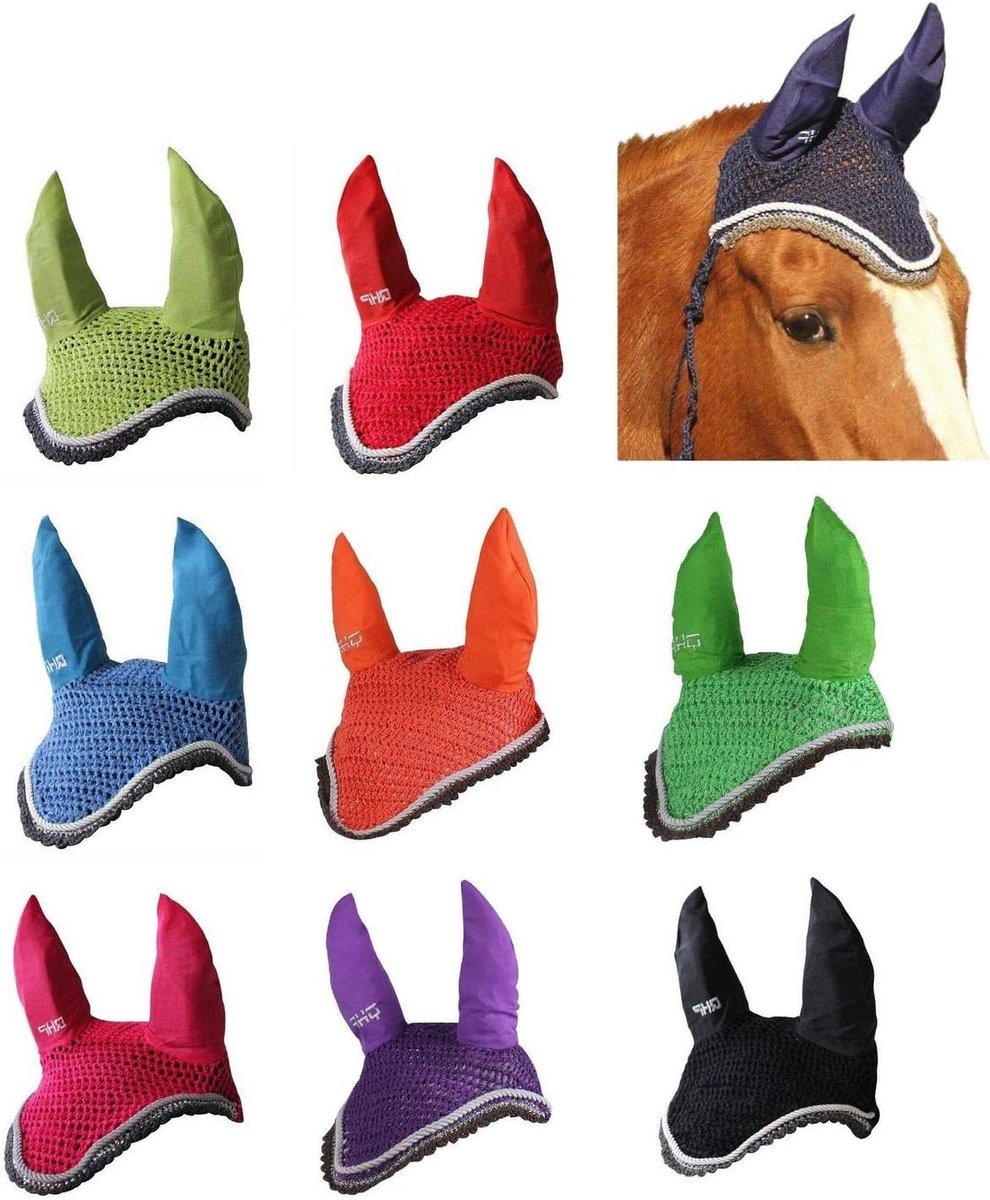 Vliegenmasker Paard - Vliegendeken Oren - Paard Beschermen - Handgehaakt Katoen - Shetty tot Full - Rood