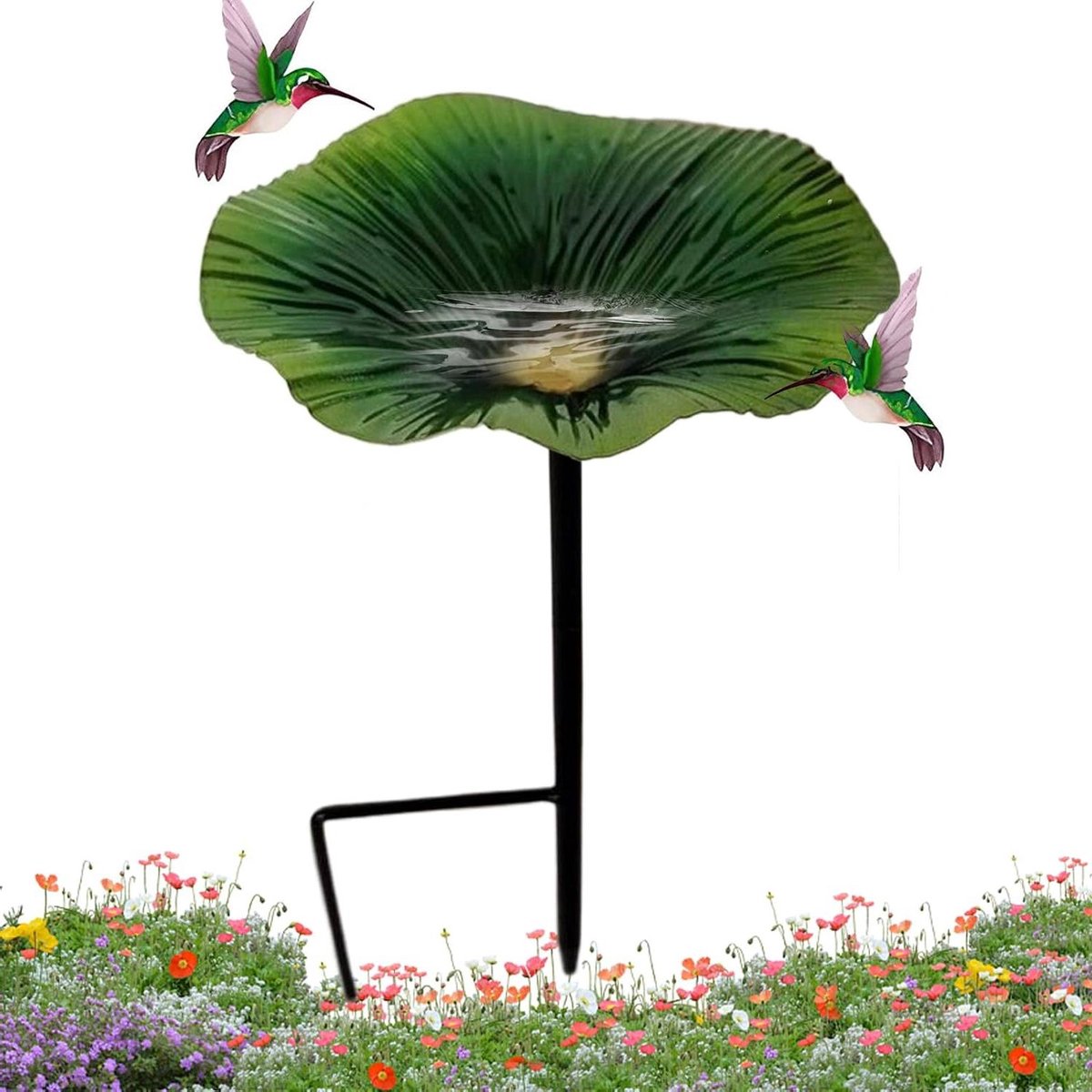 Vogelbad Bloempatroon - Vogelvoederbak Tuin - Vogels Voeden - Waterdicht Metaal - 30 x 17 x 6 cm - Groen