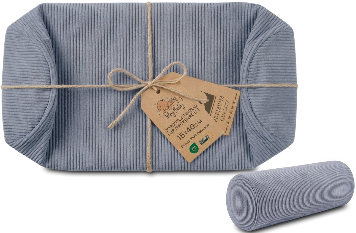 Hoes voor nekrol yoga bolster knierol positioneringsrol ribfluweel 15 x 40 cm - overtrek voor nek- en knierol, decoratief kussen en klein kussen, lange rol Oeko-Tex Jeansblauw Corduroy