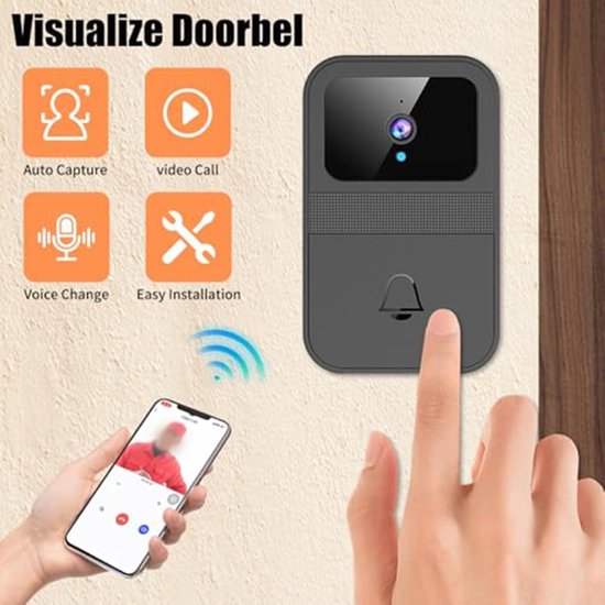 Draadloze Video Deurbel - Slimme Camera - Voordeur Bewaken - HD Nachtzicht - 10 x 7 x 7 cm - Zwart — afbeelding 5