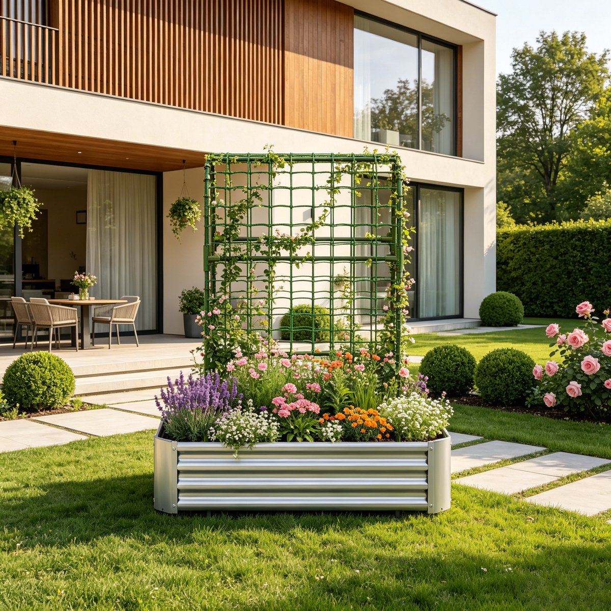 Verhoogde Plantenbak Met Rek - Metalen Moestuinbak 120x60x150 cm - Verzinkte Kweekbak Voor Groenten, Kruiden En Bloemen - Plantenbak Voor Tuin, Terras En Balkon