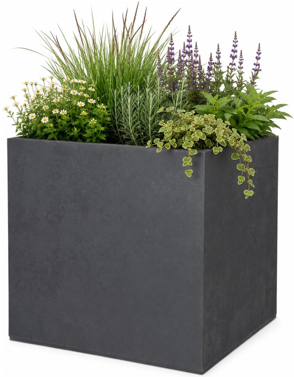 EDA Bloempot / plantenpot Basalt - kunststof - antraciet - 50 cm - dubbelwandig - binnen / buiten