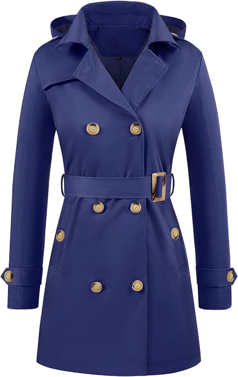 Girl Regenjas voor dames, waterdichte overgangsjas, windbreaker, outwear, dubbele rijen, revers, trenchcoat, lang, licht, windjack met afneembare capuchon, voor lente, zomer, herfst
