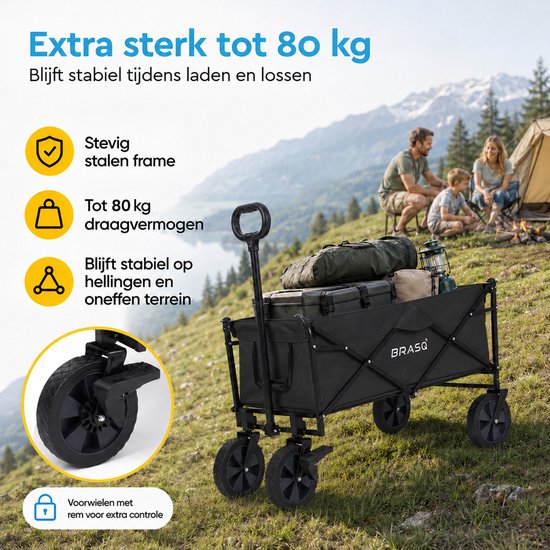BRASQ Bolderkar Opvouwbaar Zwart - Bolderwagen met stevig frame - Draaibare wielen - Verstelbare hendel - 80 KG Draagkracht van BRASQ — afbeelding 2