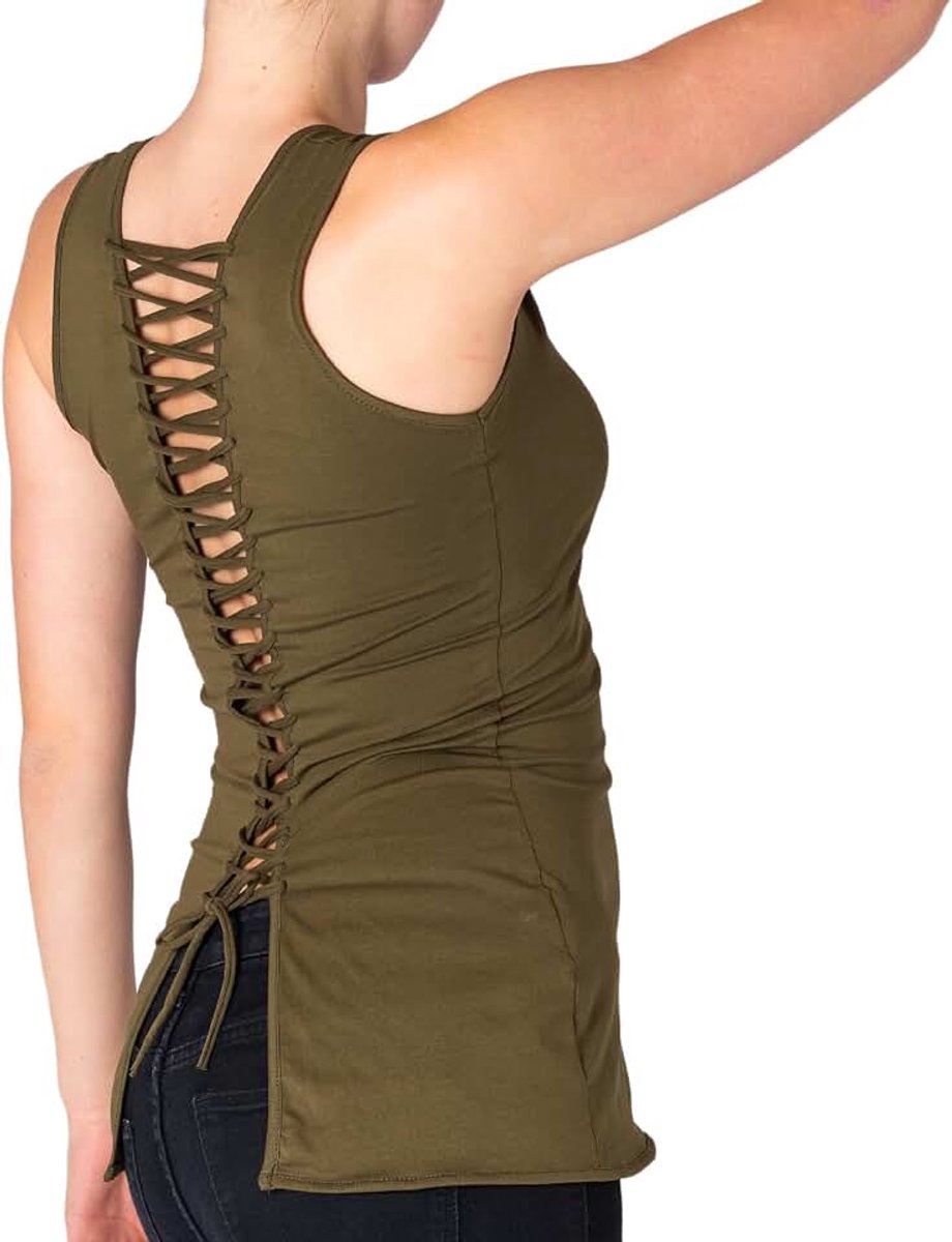 Ripped Top VIVA - Aansluitende dames top met decoratieve vetersluiting - Sexy katoenen hemdje met rugdecolleté - zomerfeest vakantie festival