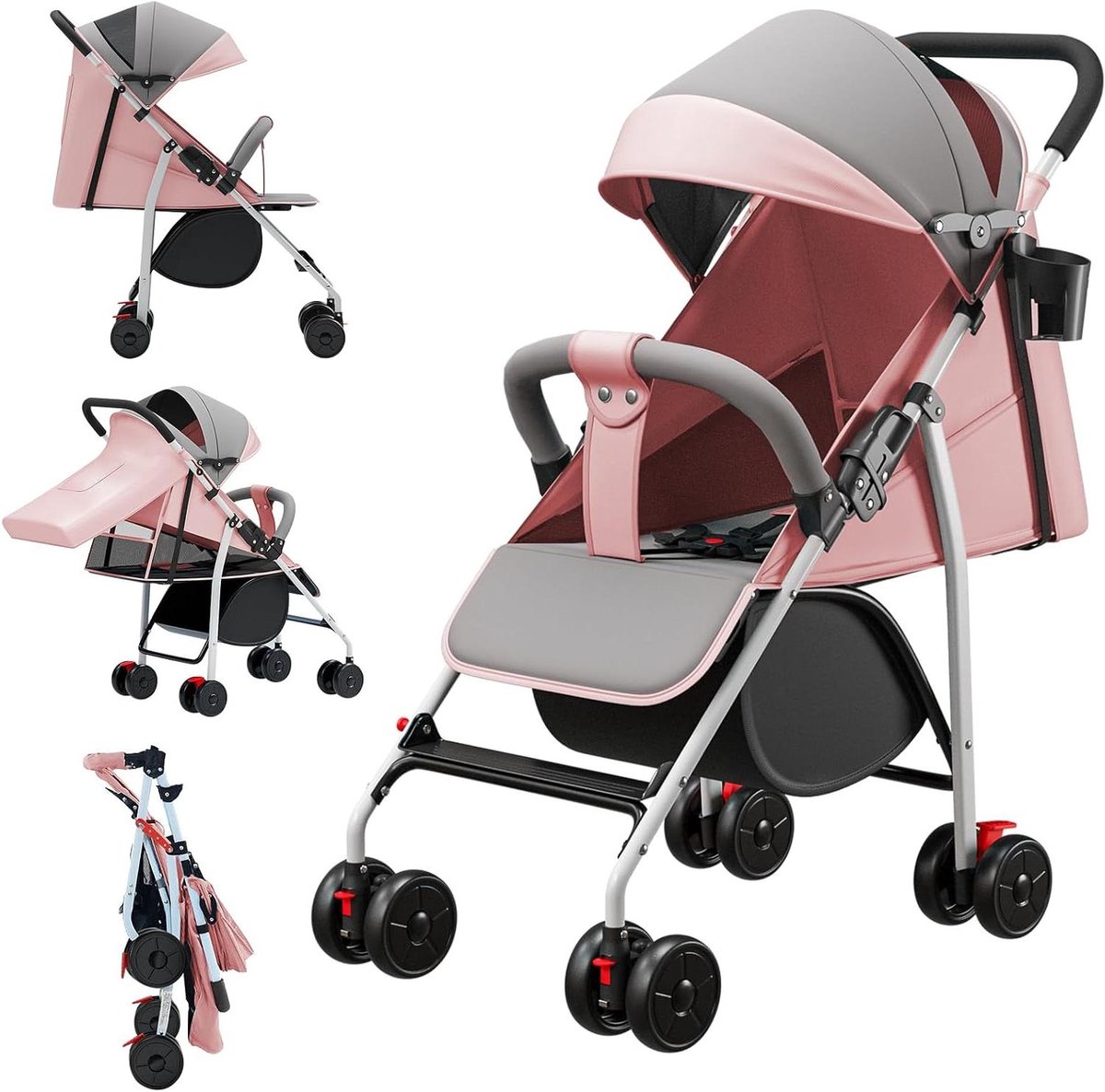 Kinderwagen met badje - Baby buggy - Veilig reizen - Ultracompact ontwerp - Tot 22 kg - Grijs