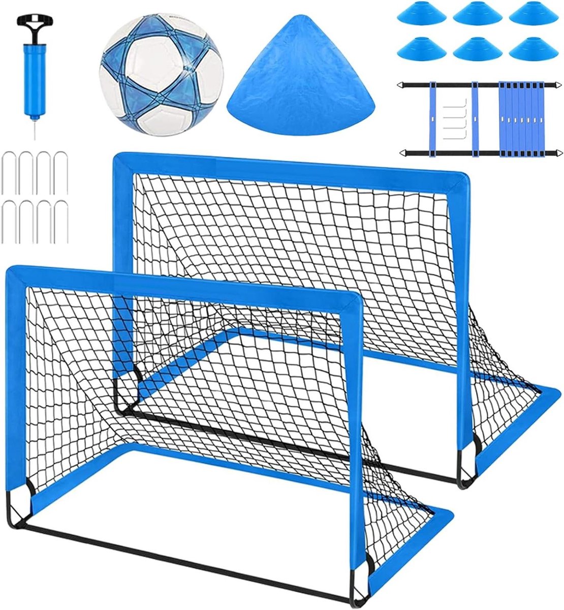 Voetbal Trainingsset - Voetbaldoel Pop-up - Kindersport Oefenen - Complete Set Inclusief - 312 kg - Blauw