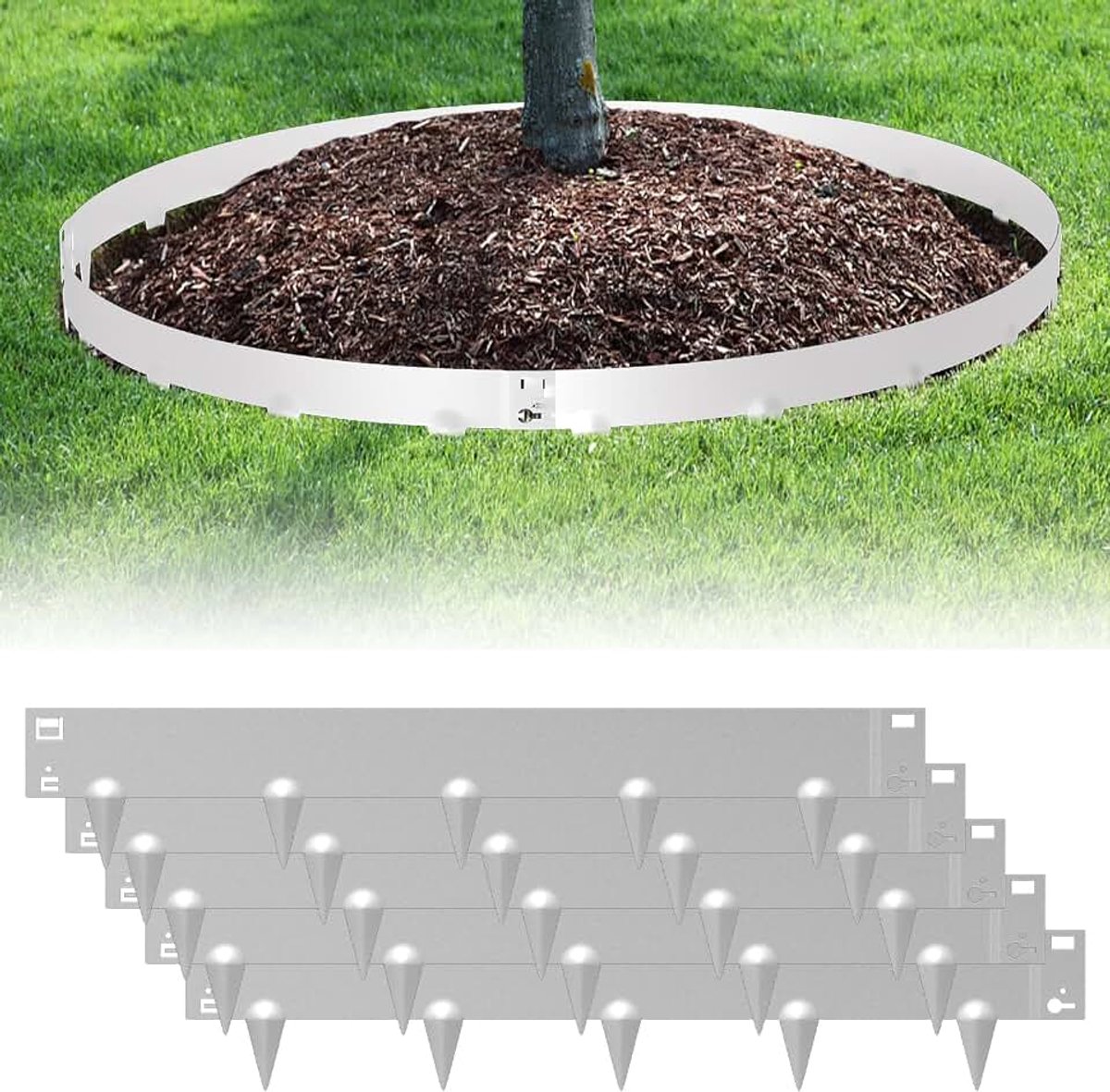 Metaal, bloembedomranding met doornen, bloembedomranding, verzinkt bloembed, omranding, gazonrandplaat, zilver (lengte 10 m - hoogte 18 cm)