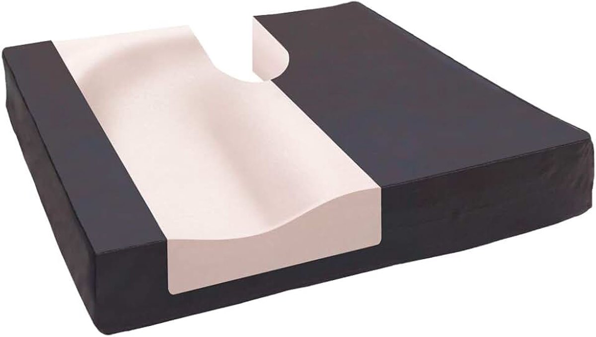 Medical Anti-kussen van visco-elastisch schuim met Coccyx-ontlading, anatomische vorm, antislip PU-bekleding