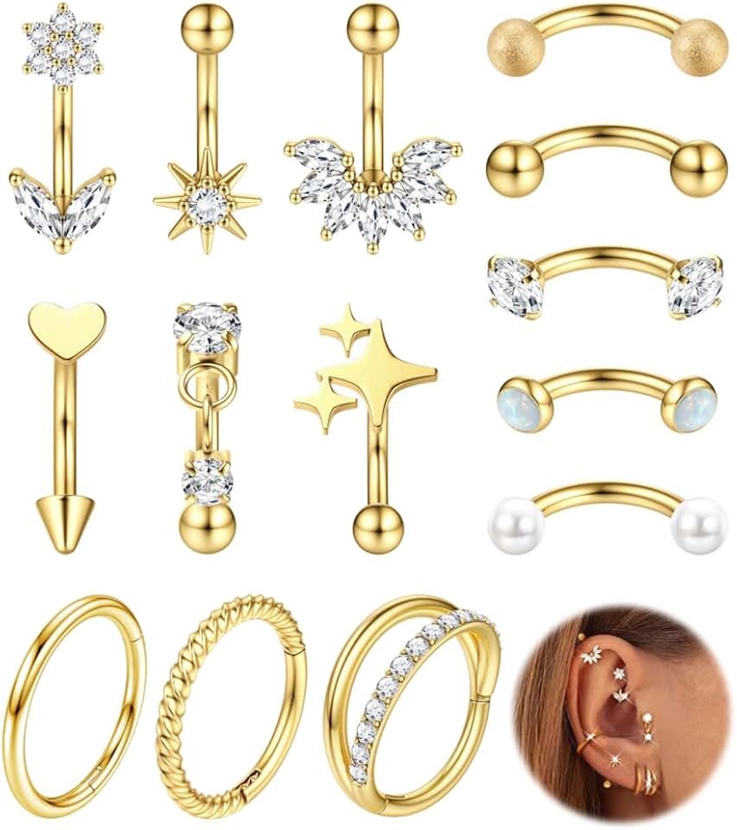 14 stuks Rook Eye Brow Piercing sieraden voor vrouwen