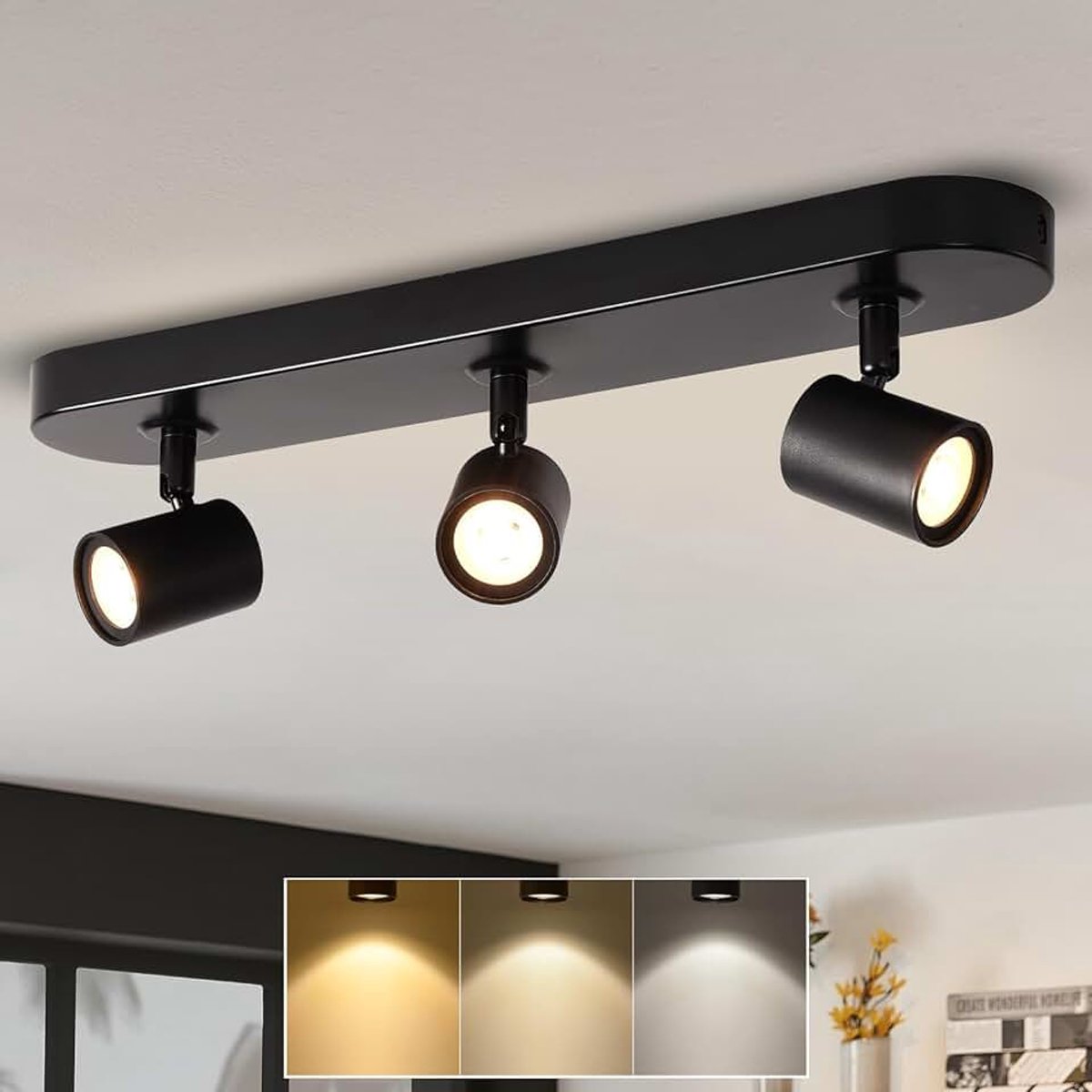 Plafondspots, voor binnen, max. 40 W, zwarte plafondspot, draaibaar, led-plafondspot (geïntegreerde verlichting, lampen niet vervangbaar