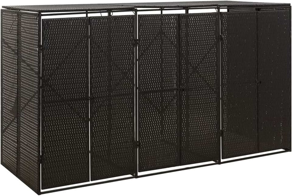 Afvalcontainerbox voor 3 containers, afvalcontainer, afvalcontainer, apparaatbox, afvalcontainerbox, afvalcontainerafdekking, zwart, 207 x 80 x 117 cm, polyrotan