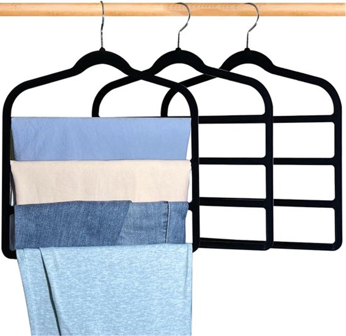 Set van 3 Ruimtebesparende Hangers voor Broeken, Sjaals en Leggings met 360° Draaiknop voor Efficiënte Kledingorganisatie