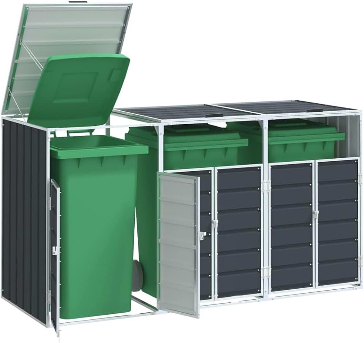 Vuilniscontainerbox voor 3 containers, afvalcontainerbox, afvalcontainerbekleding, afvalcontainer, 216 x 81 x 115 cm, antraciet staal