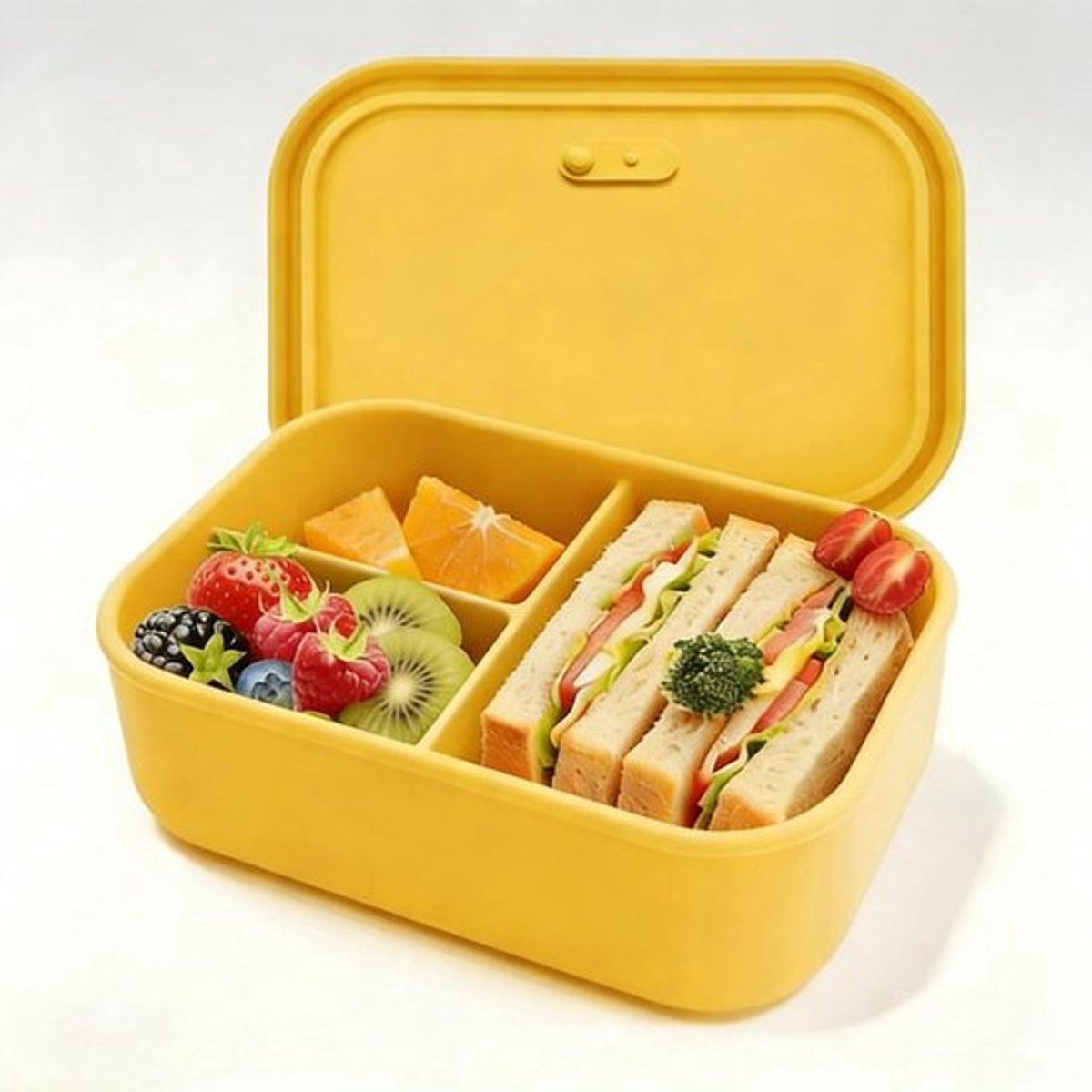 Lunchbox met 3 vakken voor kinderen, BPA-vrij, magnetron- en vaatwasmachinebestendig, ideaal voor school en onderweg, hemelsblauw