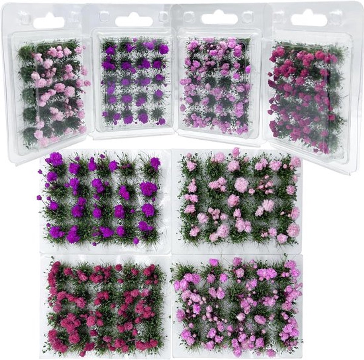Bloemen en Gras Bundel voor Modelbouw, Tafelopstellingen en Diorama Accessoires, 4 Kleuren voor Landschapsinrichting en Miniatuur Decoratie