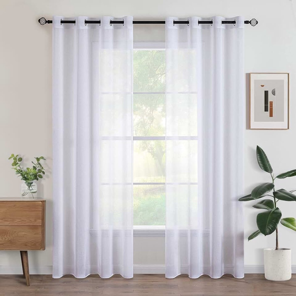 Set van 2 transparante gordijnen met ringen, semi-transparante binnengordijnen voor slaapkamer, woonkamer, huis, 140x270 cm, wit | Semi-transparant gordijn voor woonkamer en slaapkamer, licht, helder en decoratief.