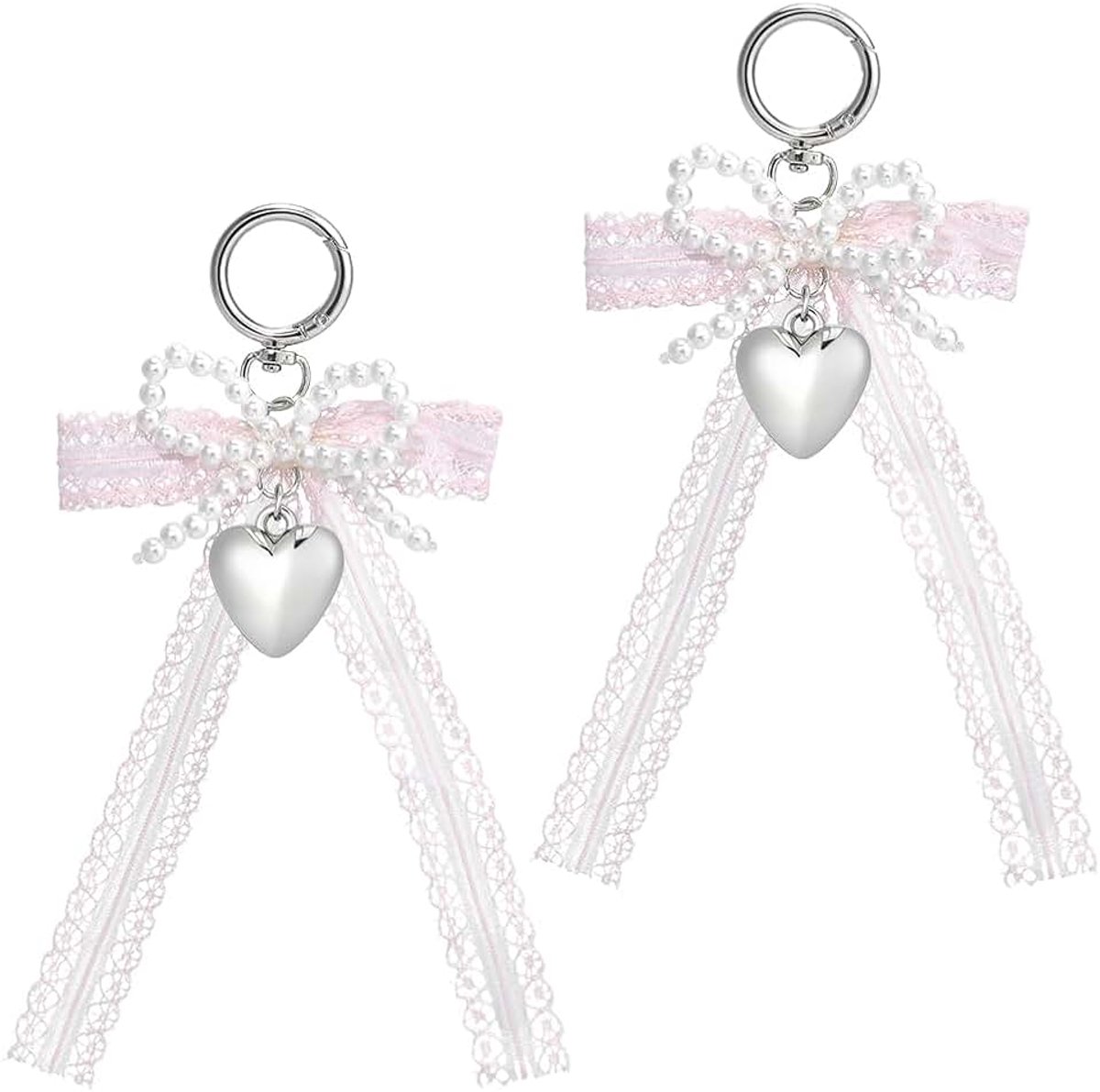 2 stuks Strikken Sleutelhangers Legering Kant Strik Hart Hanger Tas Versiering Hars Hanger Kralen Tas Accessoires Voor Draagtassen Rugzakken En Handtassen