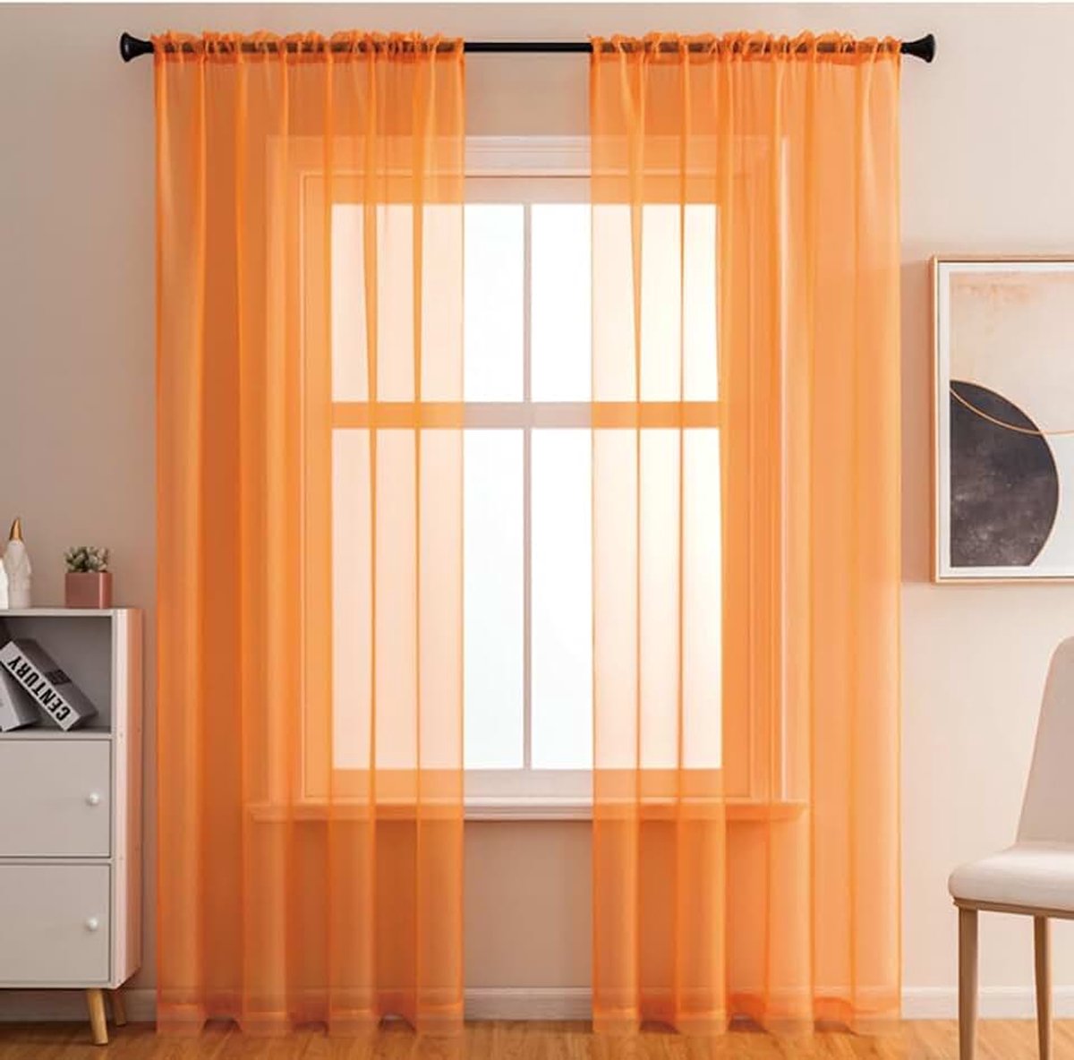 Set van 2 transparante gordijnen, woonkamer, semi-transparante gordijnen voor woonkamer, moderne gordijnen, voile gordijn met ogen, decoratief gordijn voor ramen, slaapkamer, balkondeur, 100 x 200 cm