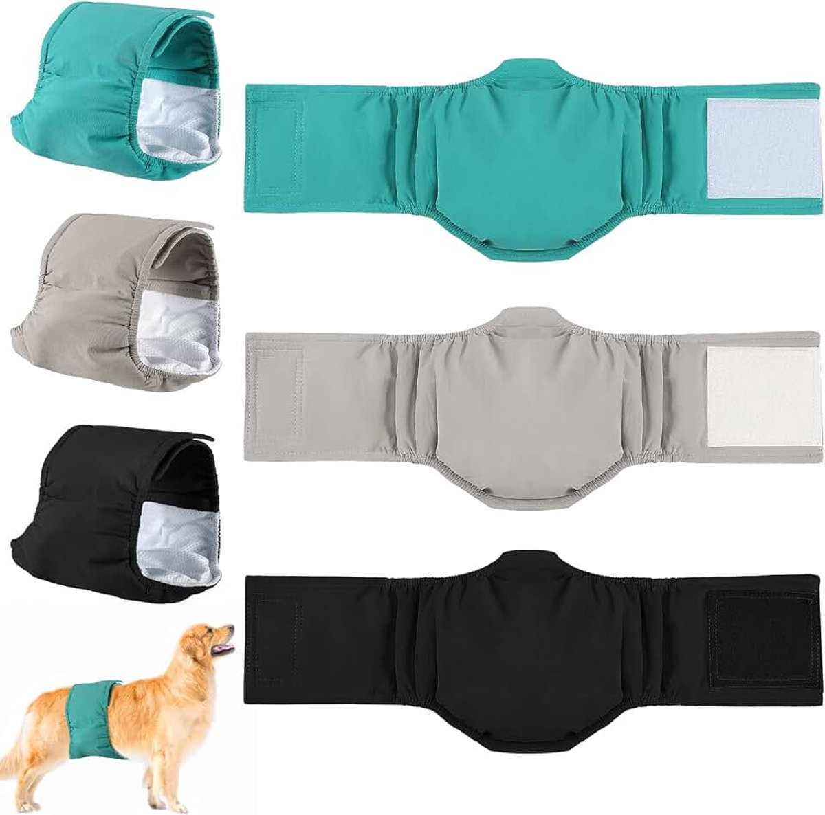 Luiers voor reuen, wasbaar, hondenbroek, puppy, buikband, luiers absorberend, reudenluier met lekbescherming voor incontinentie bij de hond (XL)