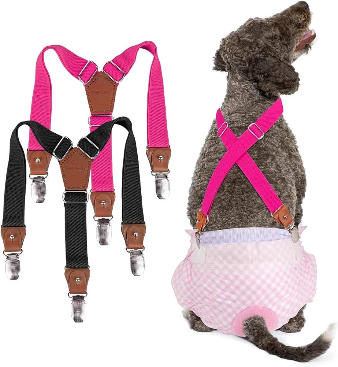 Soft Broekjesbanden voor Luier voor Honden, Set van 2, Geschikt voor Luiers, Buikbanden en Kleding voor Huisdieren (Zwart-Roze, maat M)
