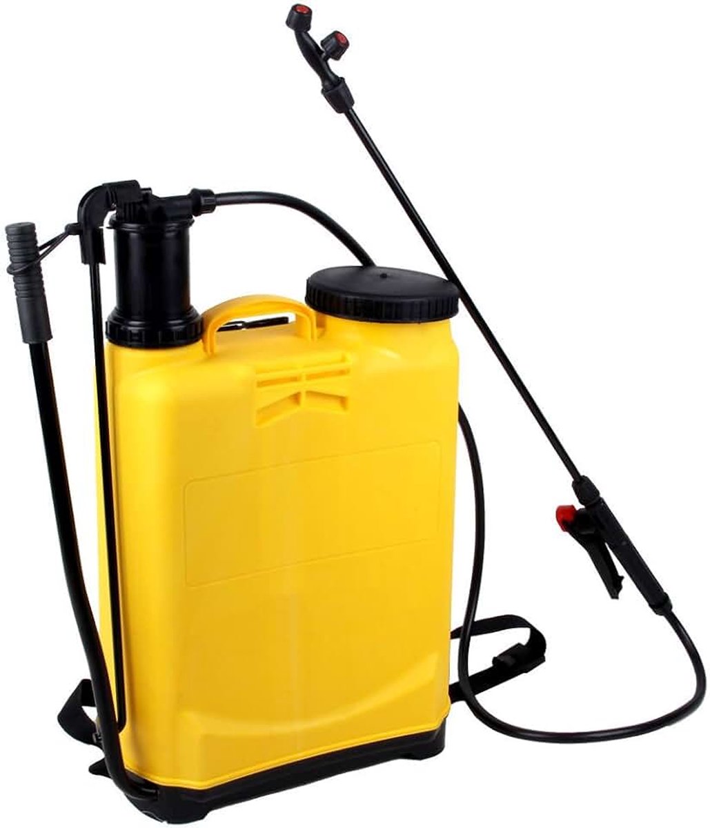 Tuinrugsproeier voor onkruidverdelger/tuinsproeier met lans en 2 verstelbare sproeiers, drukspuit 16 liter voor bemesting en tuinieren