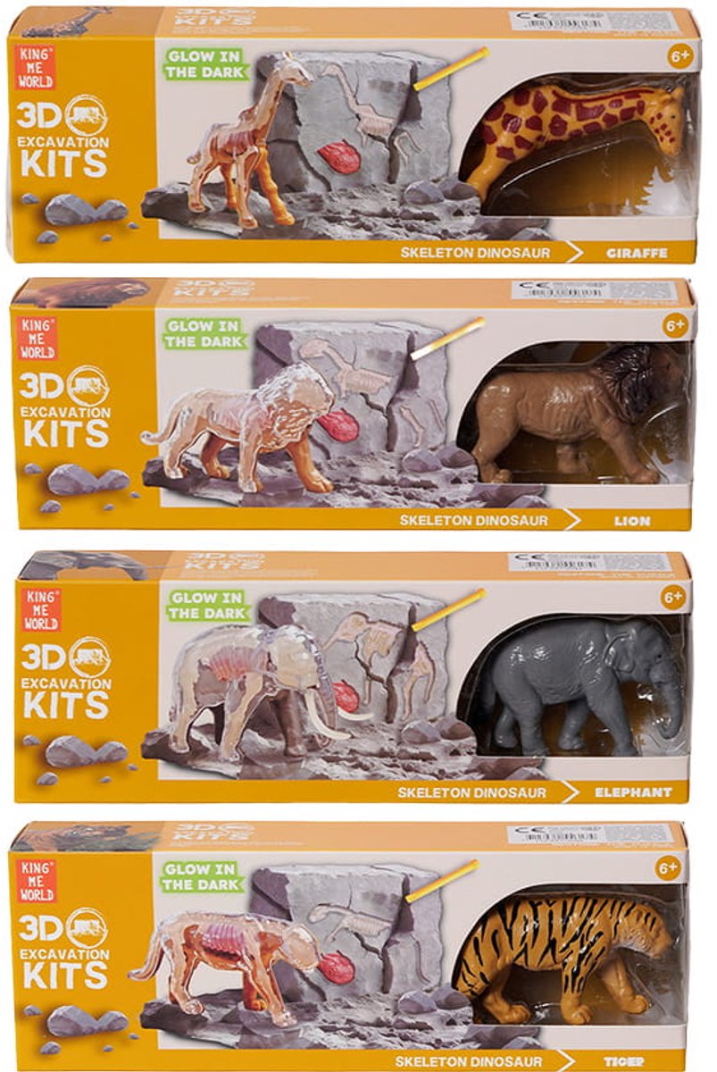 PIA Soft Toys - Speelfiguren - Wilde dieren 3D opgravingsset glow-in-the-dark 4 ass. 10 cm x 3 cm x 5 cm