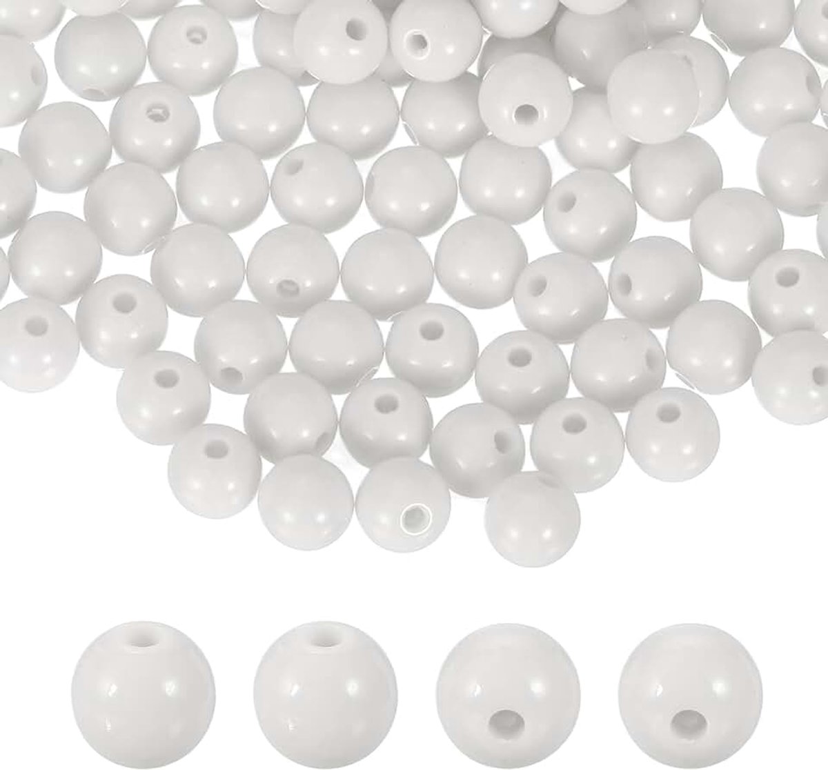 Kralen, 8 mm diameter, 1,9 mm, gat, kunststof hars, gladde kralen, losse kralen, voor het maken van sieraden, armbanden, halskettingen, oorbellen, doe-het-zelf