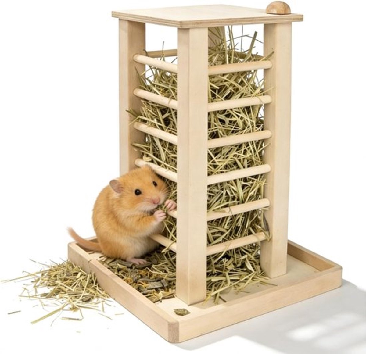 Houten Hooi Rack voor Konijnen en Cavia's, Ruimtebesparend, Hoogwaardige Stabiliteit, Ideaal voor Kleine Dieren, 36 x 24 x 24 cm