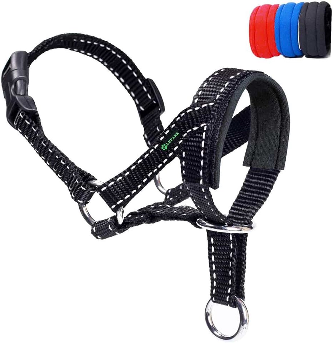 Hondenhalsband met reflecterende band, hoofdhalsband voor honden, voor kleine, middelgrote en grote honden (S,Zwart)