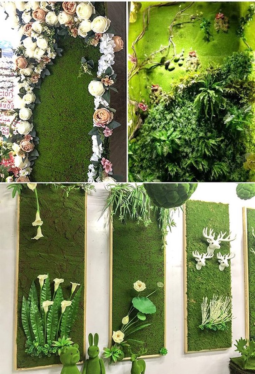 - Kunstmatig mosmat - Decoratief kunstgras - 100 cm x 100 cm - Microlandschap - Tuin en knutselen - Groene mosmat - Voor doe-het-zelf proj