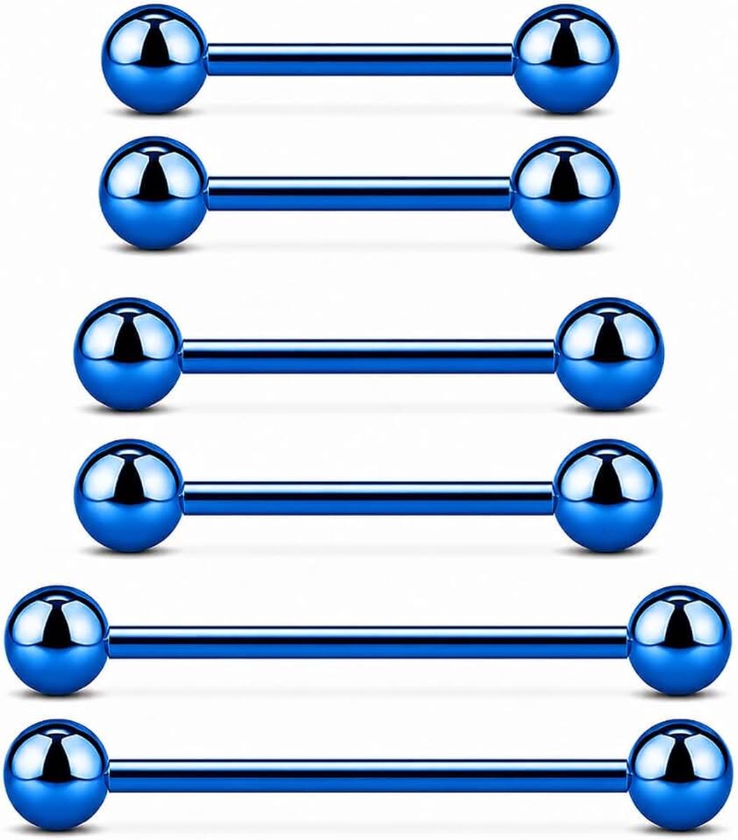 3 paar chirurgisch staal buitendraad tongpiercing piercing barbell helix kraakbeen oor piercing retainer lichaamssieraden (blauw 12/14/16mm)