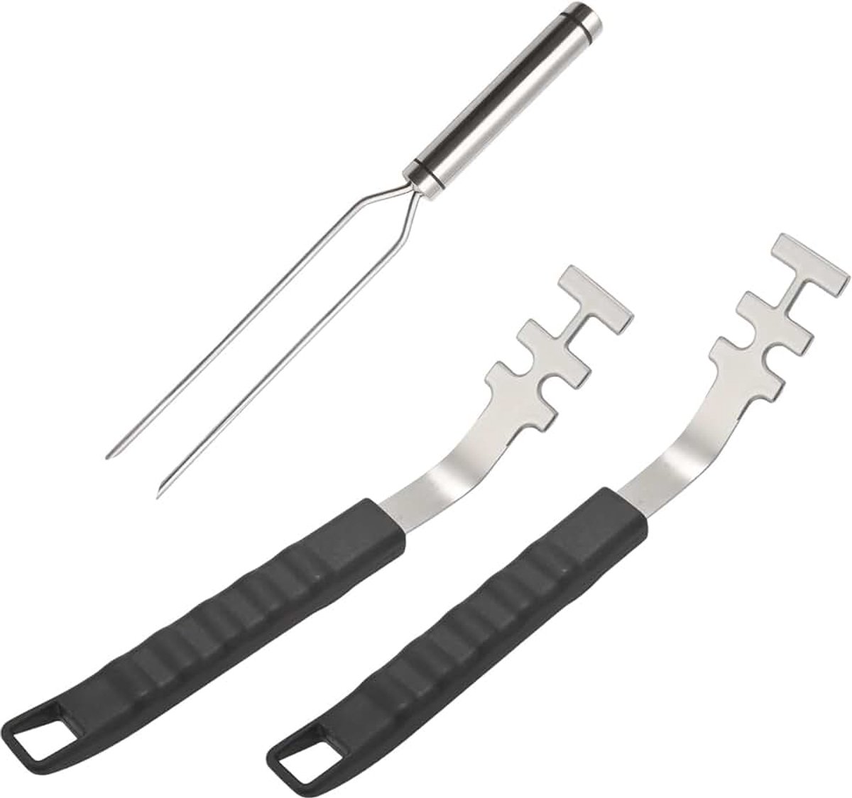 Grillrooster met roestvrijstalen kop, 2 stuks, 27 cm grillrooster en 29 cm vorken, lange handgreep, hittebestendige grillroosterhek, voor gezinsgebruik, camping, uitstapjes, grillstandaard