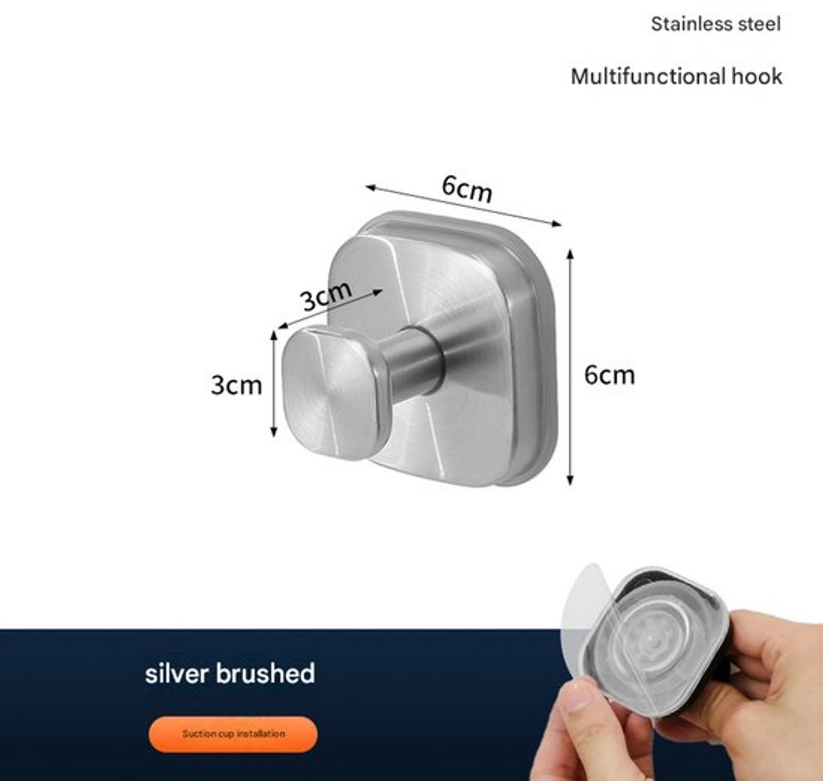 304 RVS sterke zuignap vierkante haak - Zilver * 4 zelfklevende zuignap haken, sterke RVS vierkante haken, geen boren nodig, badkamer sleutelhouder